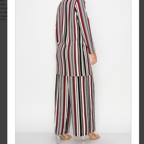NWT Women's 2pc Stripe Collared Button Down Wide Leg Matching Suit Trend - Picture 2 of 4